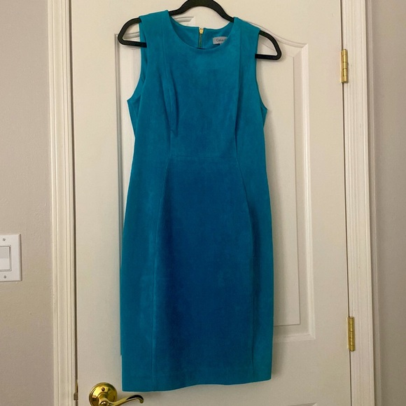 Calvin Klein Green Suede Dress Calvin Klein Suede Sheath Dress Womens Green  Short Sleeve Crew